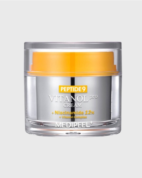 Лифтинг-крем с пептидами и 12% ниацинамида для ровного тона MEDIPEEL Peptide 9 Vitanol PRO Cream обеспечивает одновременно антивозрастное и осветляюще