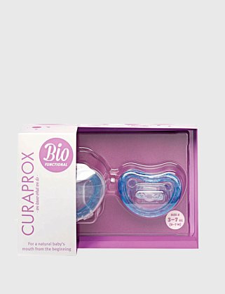 cоска-пустышка curaprox голубая, размер 0 (3-7 кг, 0-7 мес.), 2 шт., контейнер