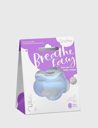 cоска-пустышка curaprox голубая, размер 1 (7-10 кг, 7-18 мес.), 2 шт., контейнер