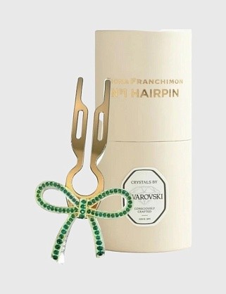 металлическая шпилька-бант hairpin no1 swarovski в тубусе, 1 шт. - желтое золото - изумруд