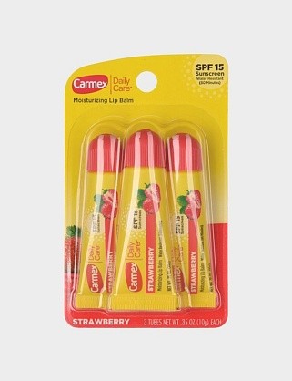 набор бальзамов для губ carmex клубника spf 15 в тубе 3 шт.
