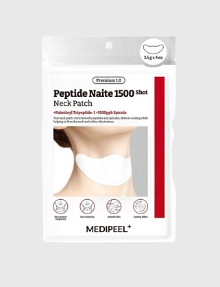 омолаживающая патч-маска для шеи medipeel⁺ peptide naite 1500 shot neck patch (3.5г*4шт)