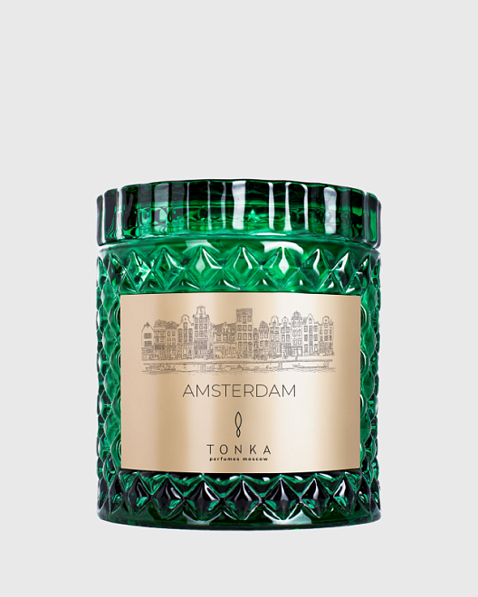 свеча аромат «amsterdam»  стакан зеленый 220 (тубус)