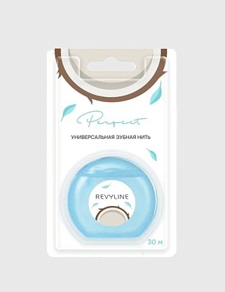 revyline perfect зубная нить, полиэтилентерефталат с бамбуковым углем, вощеная, кокос и мята, 30 м