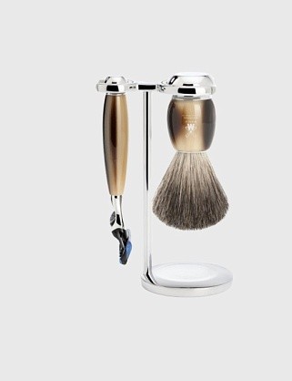 бритвенный набор muehle vivo, смола, цвет рога, натуральный барсучий ворс, mach3 