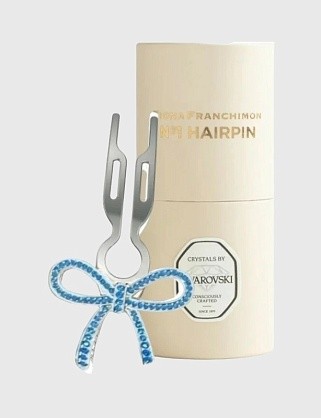 металлическая шпилька-бант hairpin no1 swarovski в тубусе, 1 шт. - белое золото - сапфир