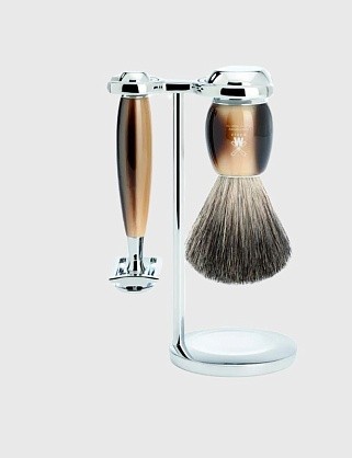 бритвенный набор muehle vivo, смола, цвет рога, натуральный барсучий ворс, т-образная