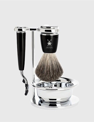 бритвенный набор muehle rytmo, черная смола, натуральный барсучий ворс, бритва fusion