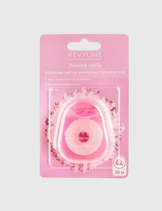 revyline зубная нить вощеная, нейлон,bubble gum, 50 м, розовая (1 шт)