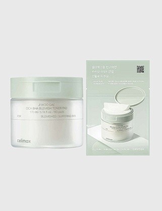 пилинг-пэды от воспалений для проблемной кожи - ji woo gae cica bha blemish toner pad