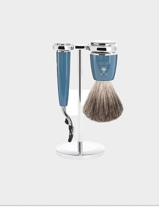 бритвенный набор muehle rytmo, темно-бирюзовая смола, натуральный барсучий ворс, бритва mach3, чаша